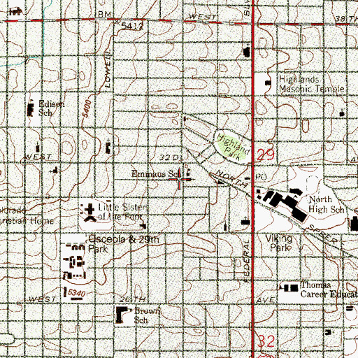 Topographic Map of Emmaus Lutheran Church, CO