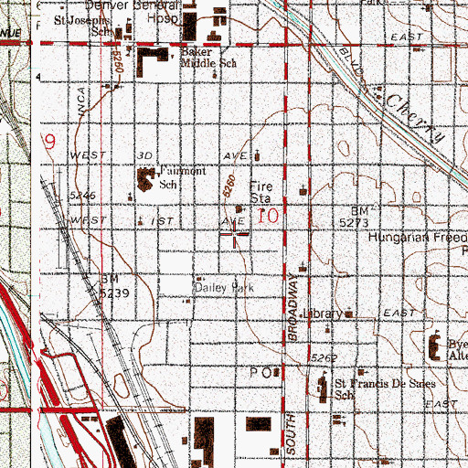 Topographic Map of First Avenue Presbyterian Church, CO