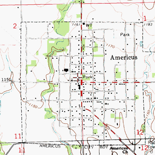 Topographic Map of Americus Fire Department, KS