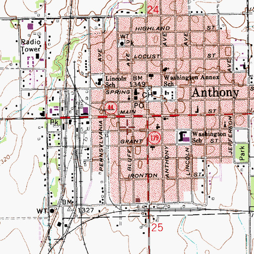 Topographic Map of Anthony Fire Station, KS