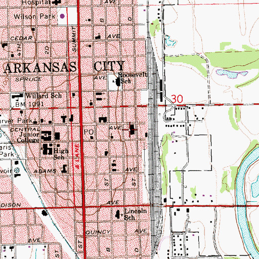Topographic Map of Arkansas City Fire and Emergency Medical Services, KS