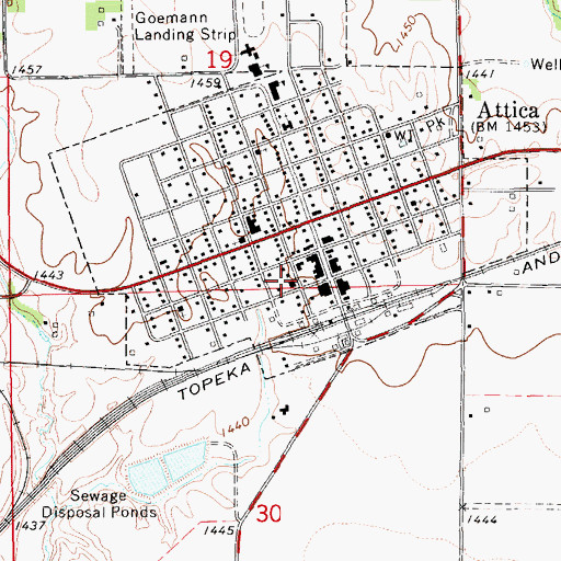 Topographic Map of Attica District 1 Fire Department, KS