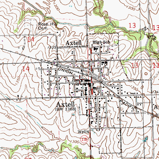 Topographic Map of Axtell Fire Department, KS