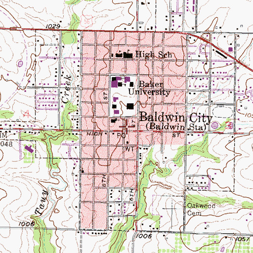 Topographic Map of Baldwin City Fire Department, KS