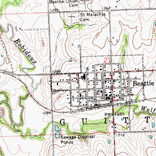 Topographic Map of Beattie Rural Fire District 3, KS