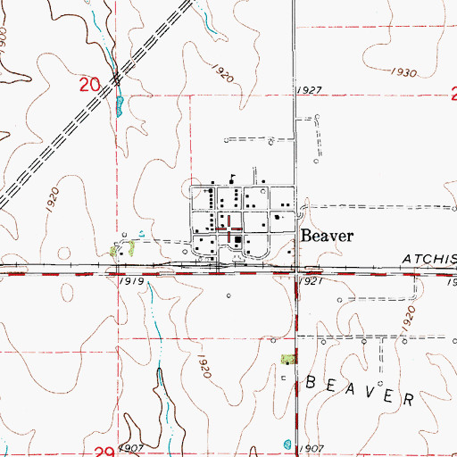 Topographic Map of Beaver Volunteer Fire Department, KS