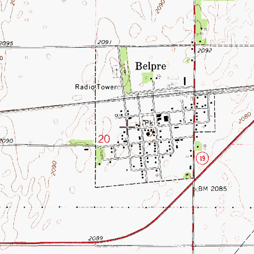 Topographic Map of Belpre Township Fire Department, KS