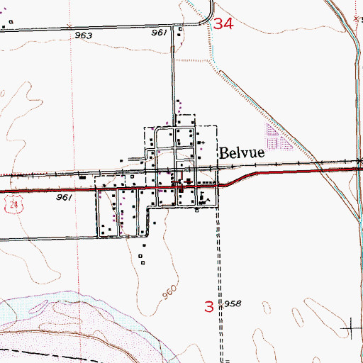Topographic Map of Belvue Fire Department, KS