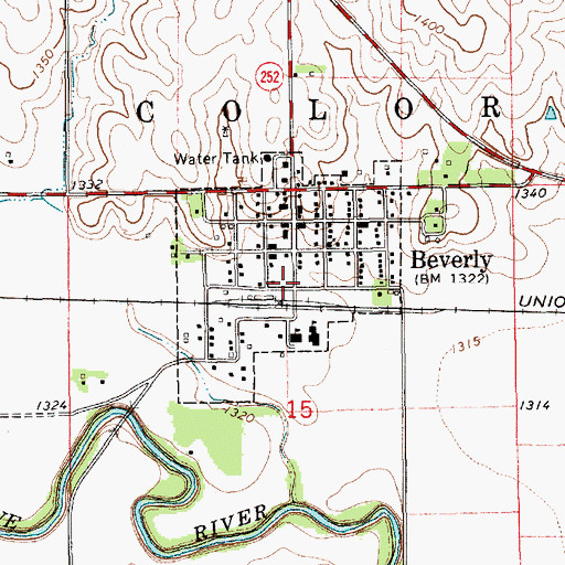 Topographic Map of Beverly Rural Fire Department, KS