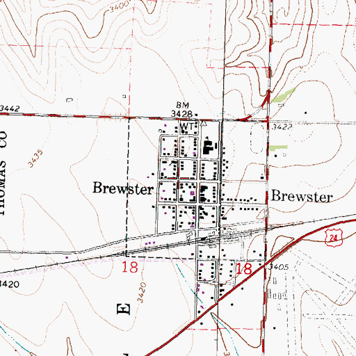 Topographic Map of Brewster Fire Department, KS