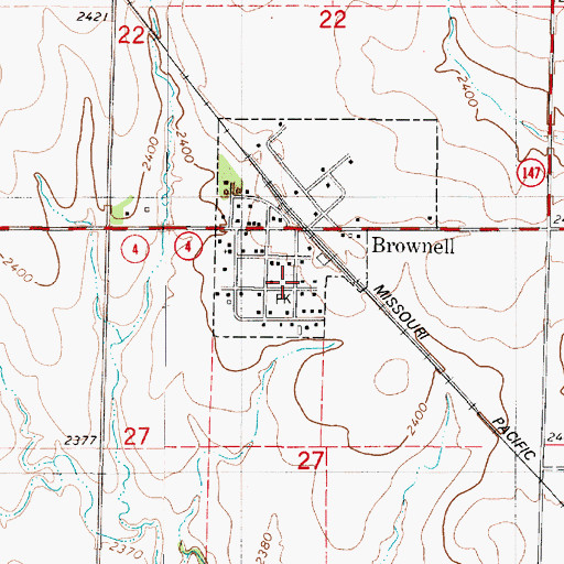 Topographic Map of Brownell Fire Department, KS