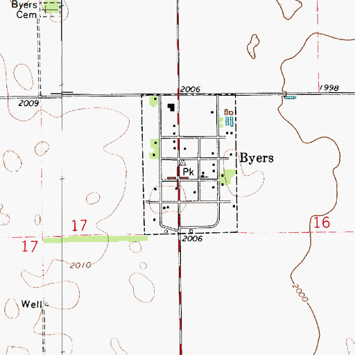Topographic Map of Byers Fire Department Township 8, KS