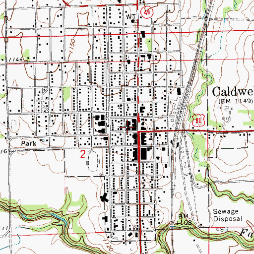 Topographic Map of Caldwell Fire Department, KS