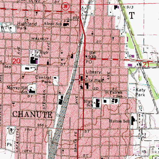 Topographic Map of Chanute Fire Department, KS