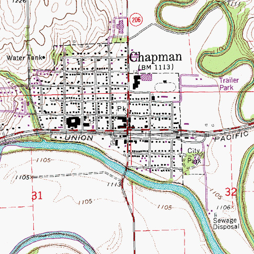 Topographic Map of Chapman Fire Department, KS