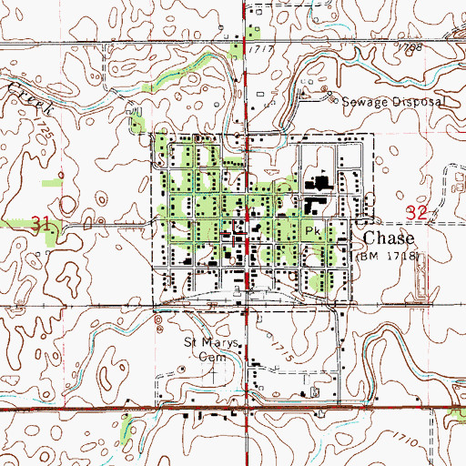 Topographic Map of Chase Volunteer Fire Department, KS