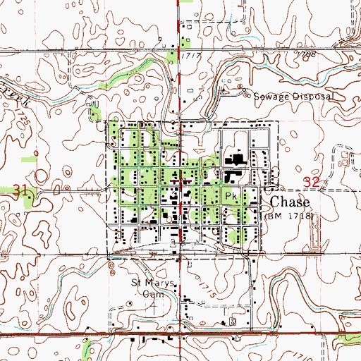 Topographic Map of Chase Volunteer Fire Department, KS