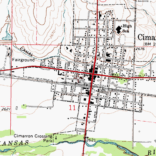 Topographic Map of Cimarron Volunteer Fire Department, KS
