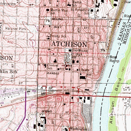 Topographic Map of Atchison Fire Department, KS