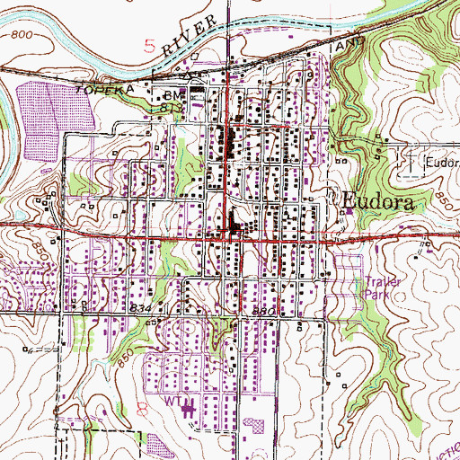 Topographic Map of Eudora Fire Department, KS