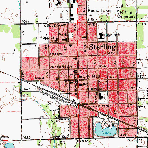 Topographic Map of Sterling Volunteer Fire Department, KS