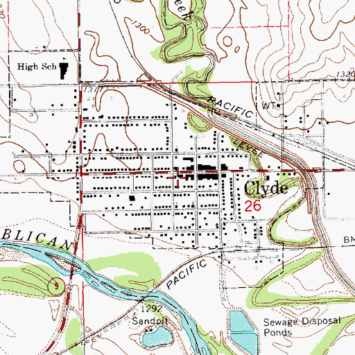 Topographic Map of Clyde Fire Department, KS