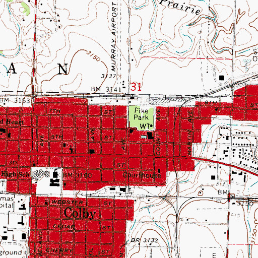 Topographic Map of Colby Fire Department, KS