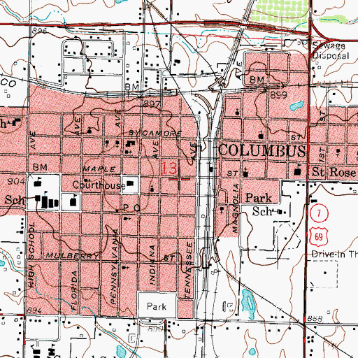Topographic Map of Columbus Fire Department, KS