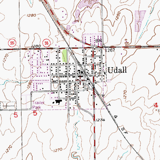 Topographic Map of Cowley County Fire District 4 Udall, KS