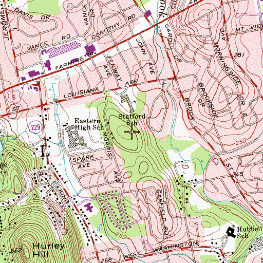 Topographic Map of Stafford School, CT