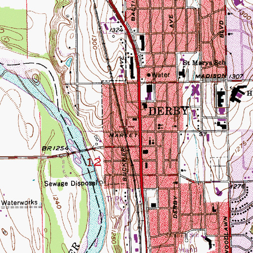 Topographic Map of Derby Fire and Rescue Department Station 1, KS