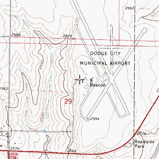 Topographic Map of Dodge City Airport Fire Department, KS