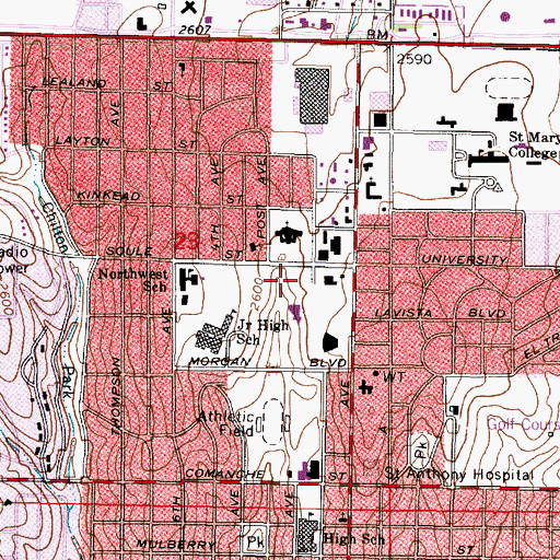 Topographic Map of Dodge City Fire Department Station 1, KS
