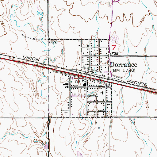 Topographic Map of Dorrance Fire Department, KS