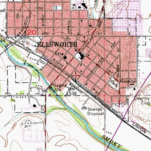 Topographic Map of Ellsworth Fire Department, KS