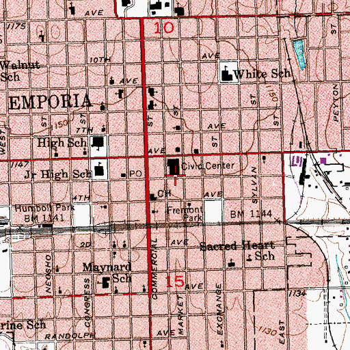 Topographic Map of Emporia Fire Department Station 1, KS