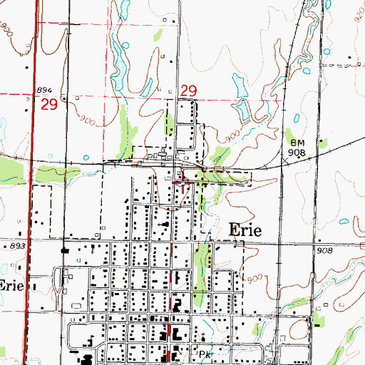Topographic Map of Erie Fire Department, KS