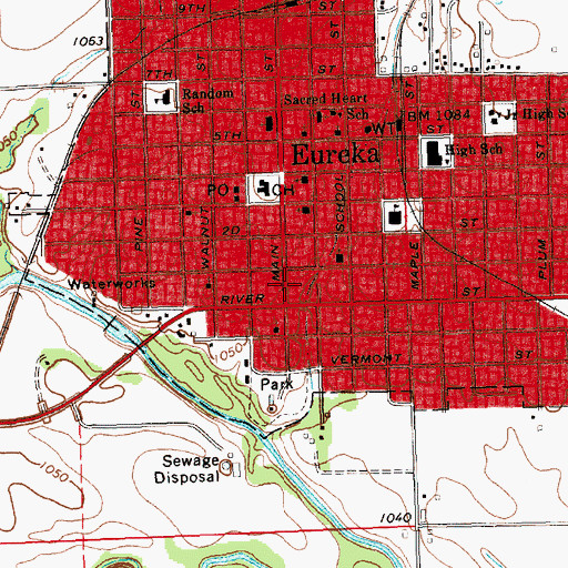 Topographic Map of Eureka Fire Department, KS