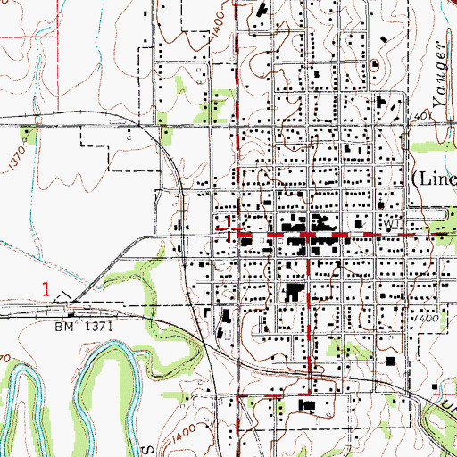 Topographic Map of First Rural Fire Department of Lincoln, KS
