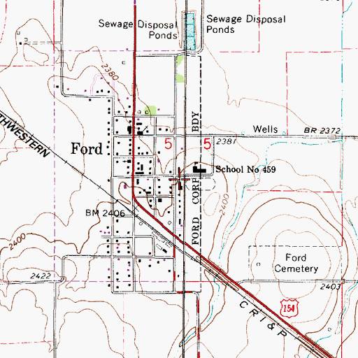 Topographic Map of Ford County Fire Department and Emergency Medical Services Station 2, KS