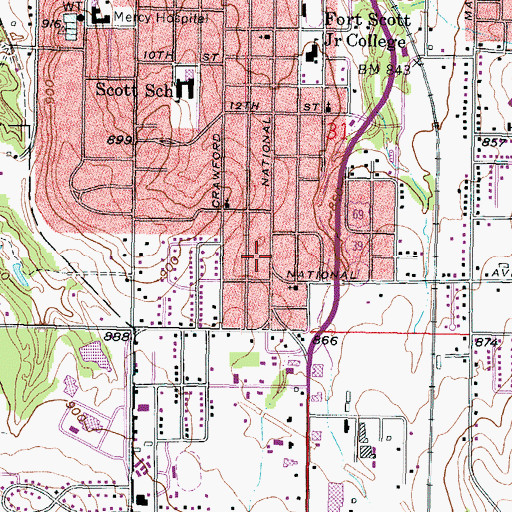 Topographic Map of Fort Scott Fire Department, KS