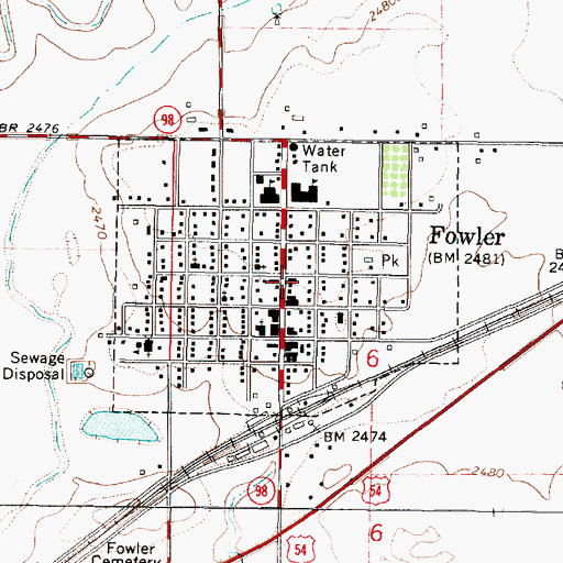 Topographic Map of Fowler Rural Fire Department, KS