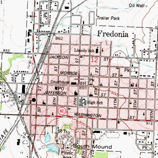 Topographic Map of Fredonia Fire Department, KS
