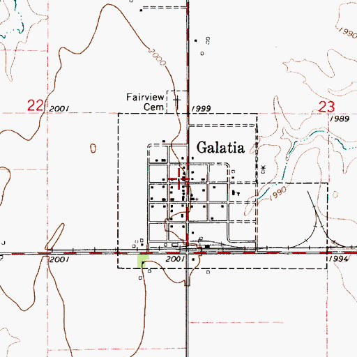 Topographic Map of Galatia Volunteer Fire Department, KS