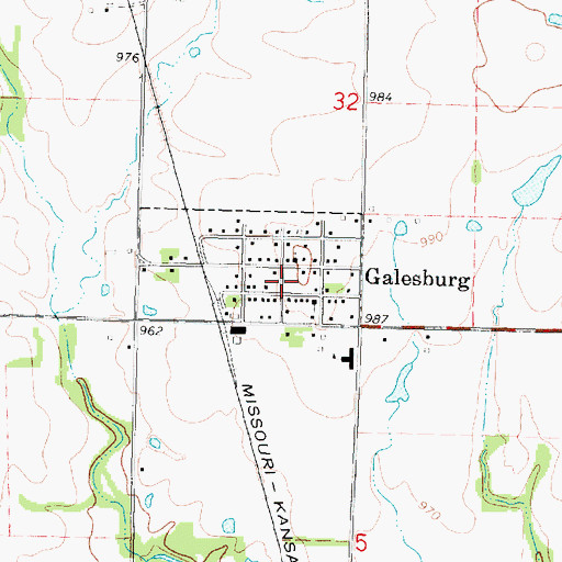 Topographic Map of Galesburg Volunteer Fire Department, KS