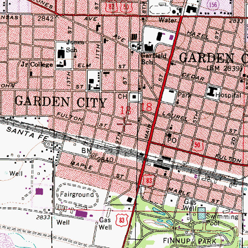 Topographic Map of Garden City Fire Department Station 1, KS