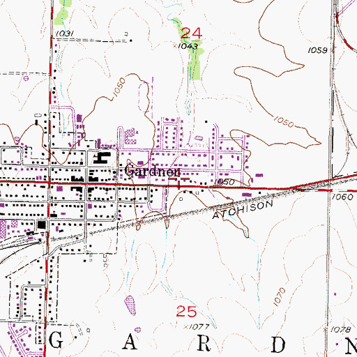 Topographic Map of Gardner Public Safety Department Fire Station, KS