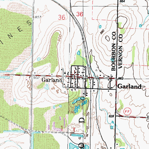 Topographic Map of Garland Rural Fire District 2, KS