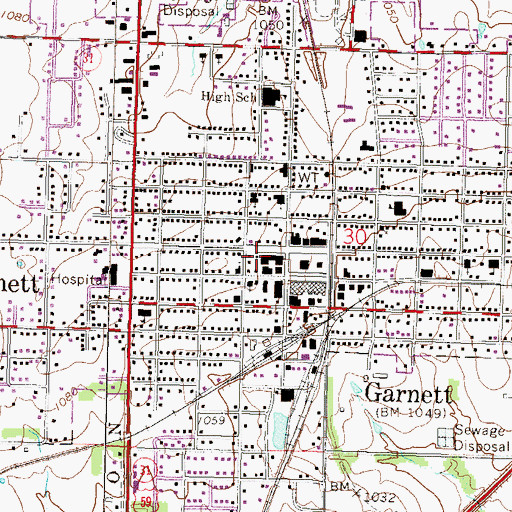 Topographic Map of Garnett Fire Department, KS