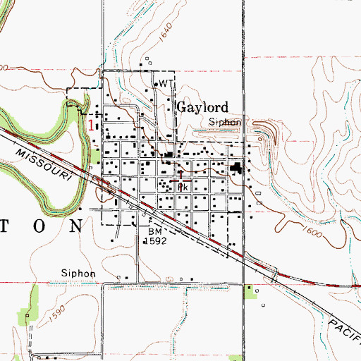 Topographic Map of Gaylord Fire Department, KS
